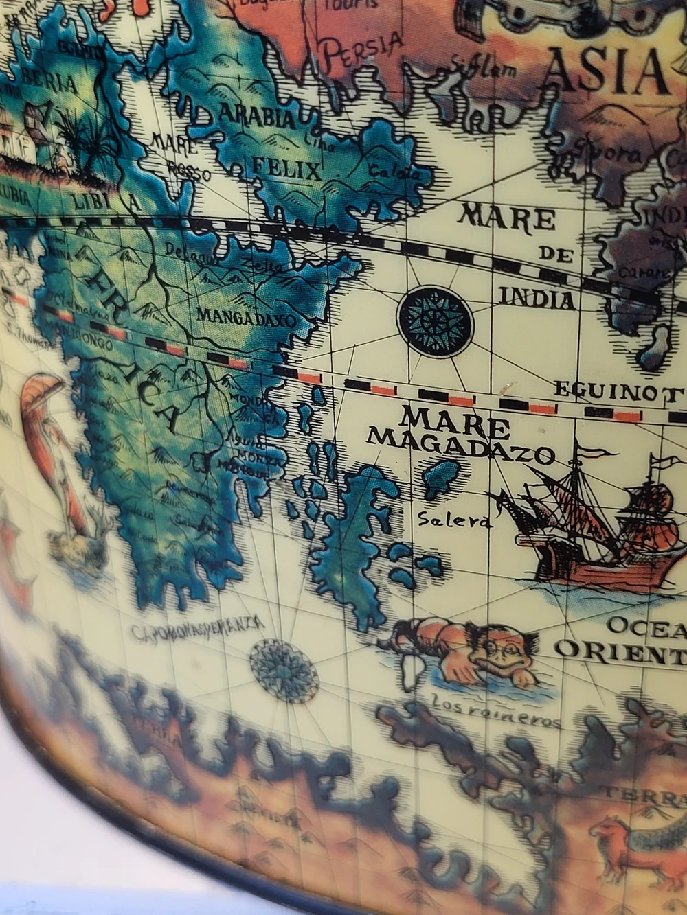 Mid-Century Tin Litho Old World Map 2pc Desk Set Japan